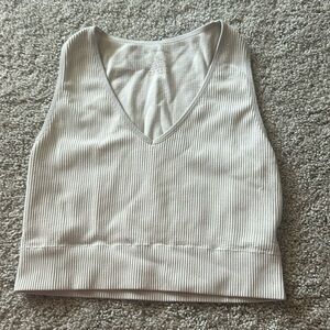 Small, cream, V neck, ribbed top